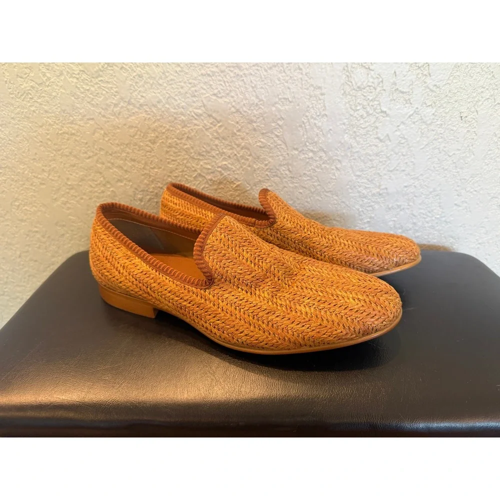 Aldo Mens Woven Raffia Style Loafers Tan Chevron Slip On Shoes Size 9 EUR 42